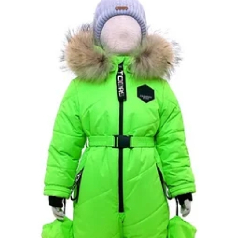 Neon Green Puffer Snowsuit With Fur Hood